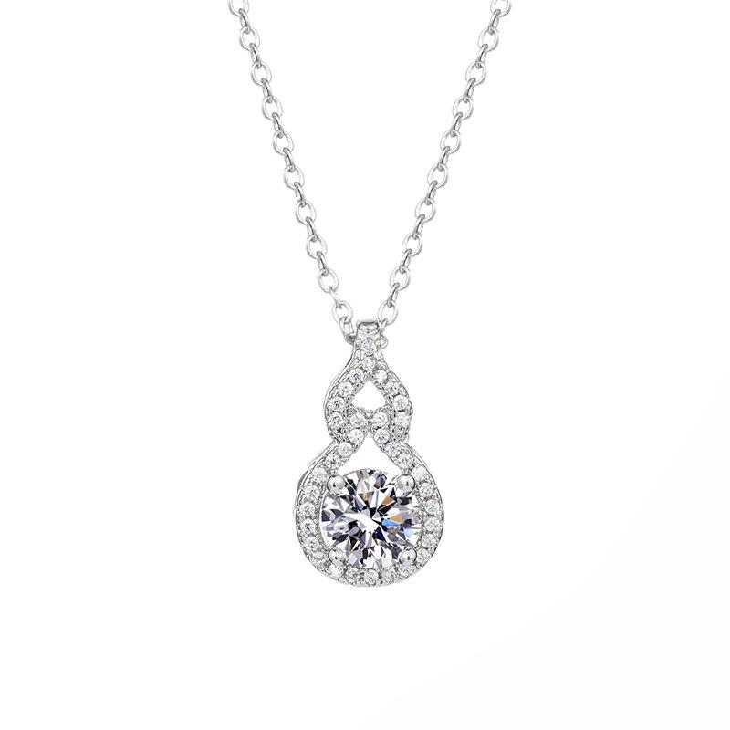 Popular Minimalist Japanese and Korean Light Luxury Style with Full Diamond Embellishments 2Carat Gourd Necklace Pendant Clavicle Chain Jewelry