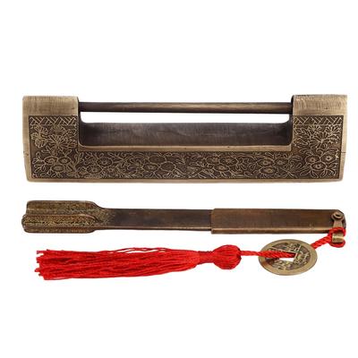 Chinese Antique Lock Retro Spacing 9cm/3.5in Classic Pattern Brass Horizontal Padlock Lock for Gift