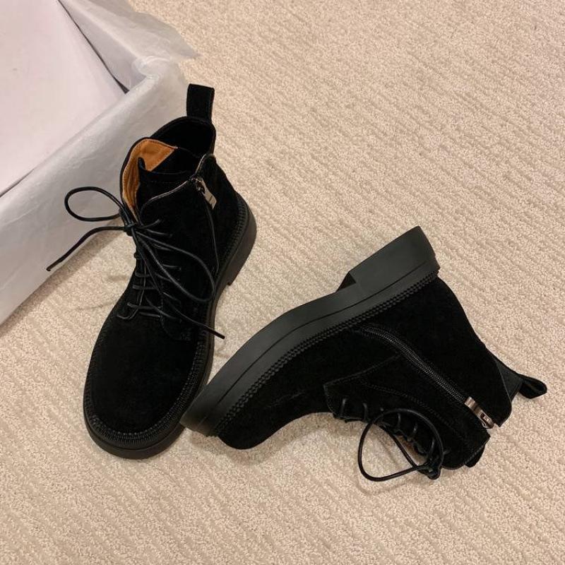 Autumn and winter leather medium boots women's side zipper large size women's boots medium heel round head versatile thick-soled cowhide medium 