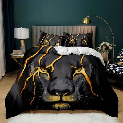 Löwen-Bettwäsche-Set mit Tiermotiv, Queen- und King-Size-Bett, Blitzlöwen-Muster, Bettbezug aus Polyester, 12 Kissenbezüge
