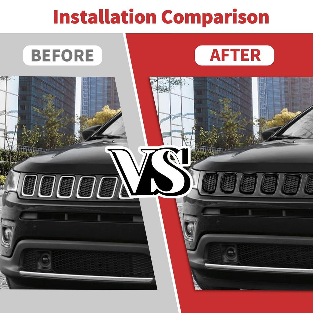 7pcs Front Grille Insert Grille Cover Trim Accessories Compatible with Jeep Compass 202120222023 (Black)