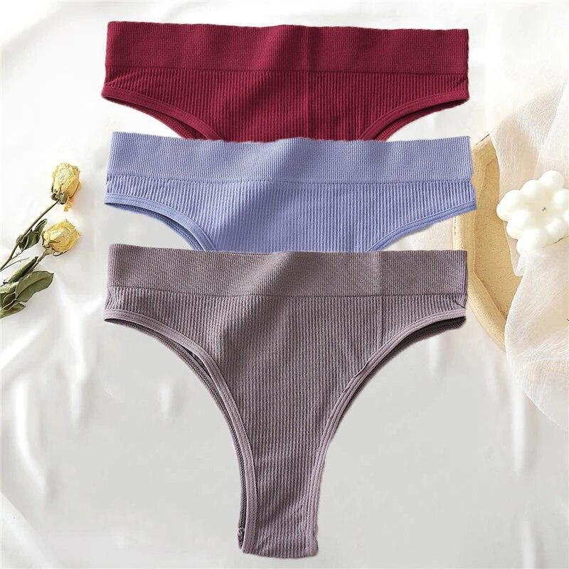 ALLOFME 3-teiliges nahtloses Höschen-Set für Damen, hoch taillierte Tangas, bequeme Baumwoll-Slips für Damen, sexy Unterhosen für Damen