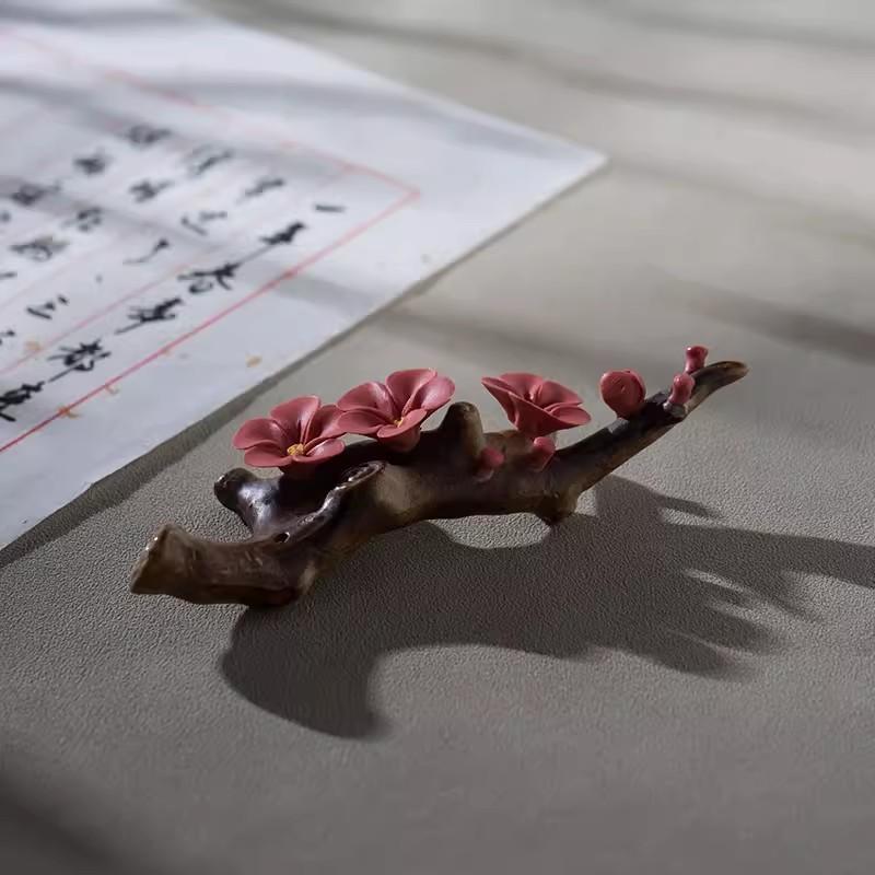Handmade Ceramic Plum Incense Stick Holder, Japanese Style, Tea Ceremony Ornaments, Decorative Crafts