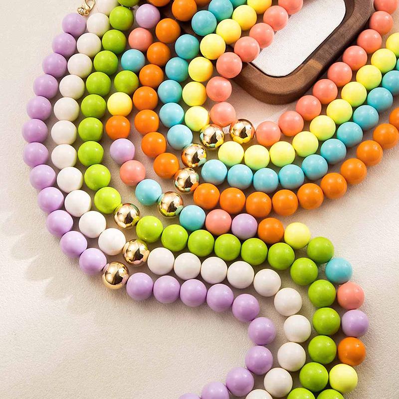 Solid Color Acrylic Bead Necklace Sweet Candy Colored Bead Fashion Cute Bohemian Handmade Colorful Collarbone Chain