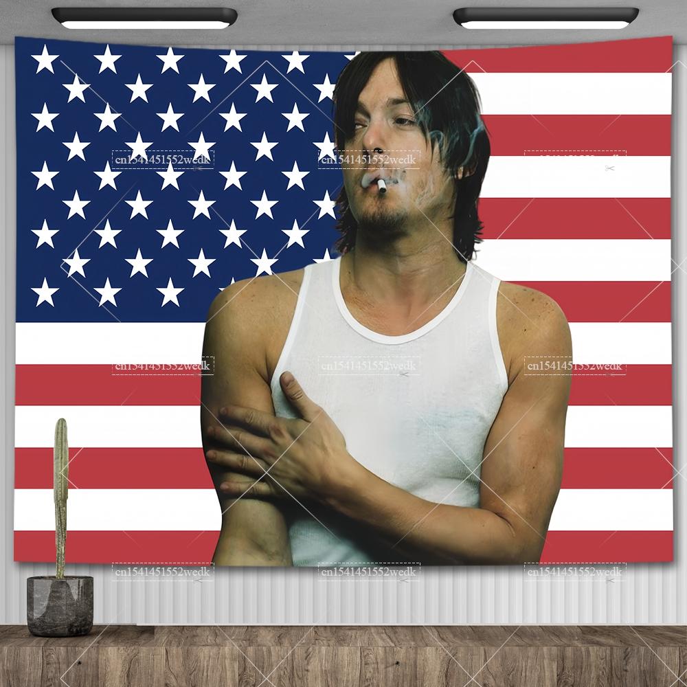 Norman Reedus Pink American Flag Tapestry Aesthetics RReedus Tapestry Wall Hanging College Dorm Room Decor Flags Banners