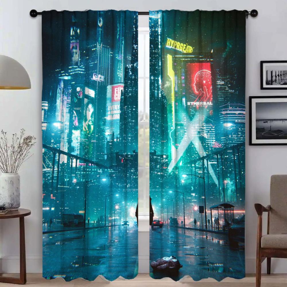 Japan Neon 3D Reams Window Curtain for Room 2 Panel Anti-mosquito Curtains Tulle for Bedroom Halloween Decoration Partition Home