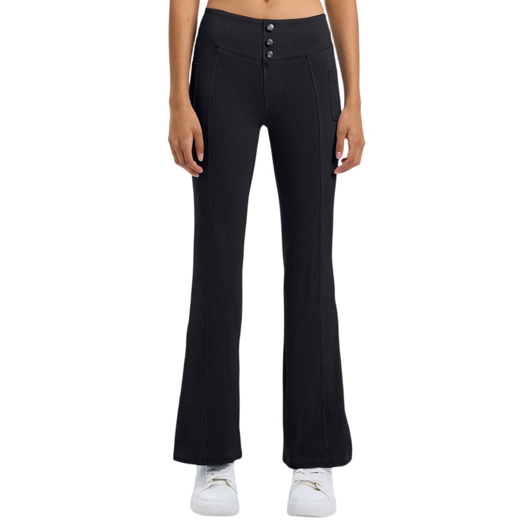 Dámské džínové jóga kalhoty do zvonu Dámské vysoce elastické břicho stahující boky zvedající kapsy Sportovní fitness ležérní kalhoty