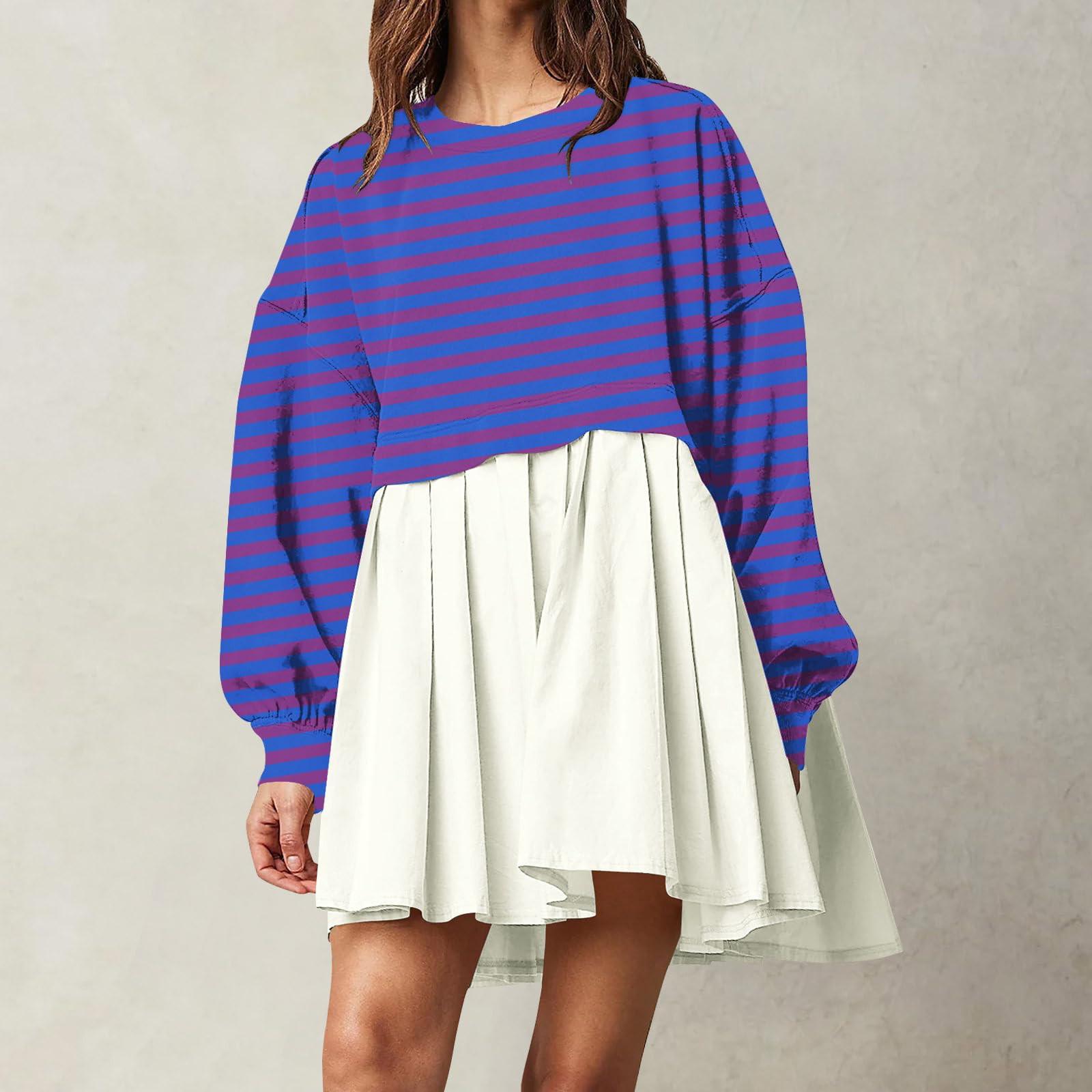 Женская мода повседневная круглая горловина длинный рукав пэчворк пуловер свитшот — фото 14