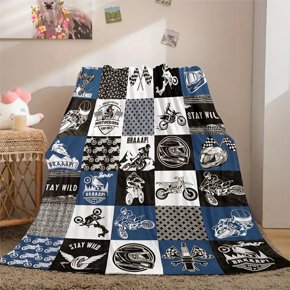 Motocross Rider Print Throw Blanket for Boys, Teens, Sofa, Bed, Office, Travel, and Ideal Sports Gift