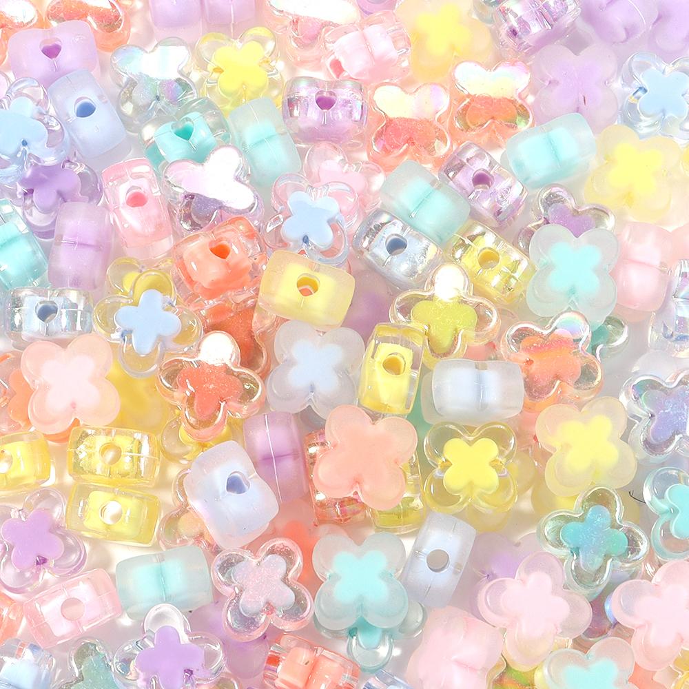 50pcs 15mm Acrylic Flower Beads Colorful Four Petal Flower Loose Beads For Jewelry Making DIY Bracelet Necklace Earring Supplies