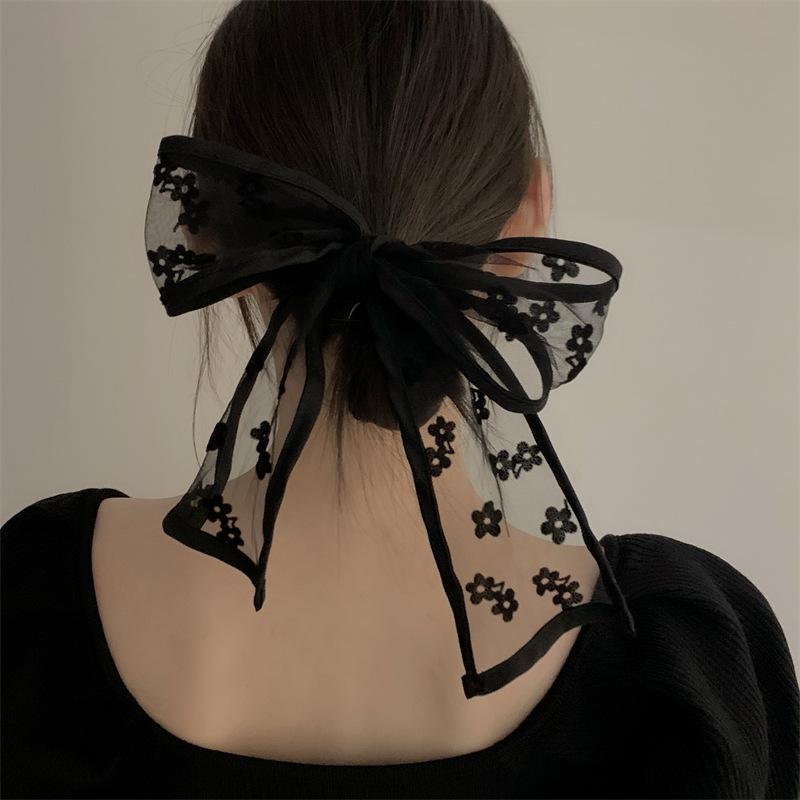 Fashion Lace Hair Band Women Neck Scarf Floral Print Headband Silk Bag Scarves Female Long Hairband Cute Neck Scarfs For Ladies