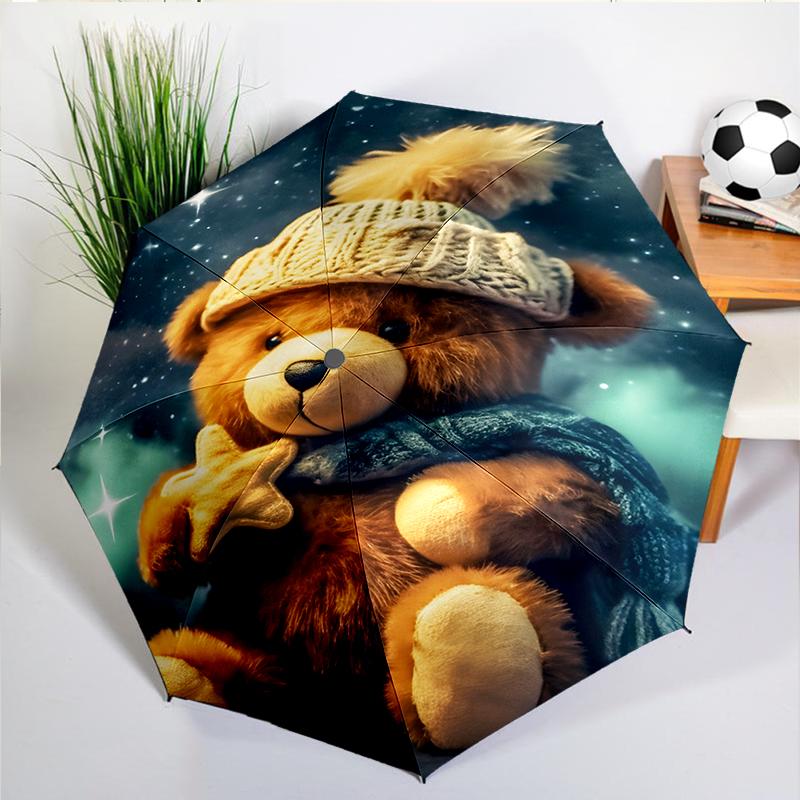 Cartoon Teddy Bear Umbrella Automatic Open/close, Sturdy Iron Frame & 8-Rib Struct, Umbrella for Women & Men, Christmas Gifts