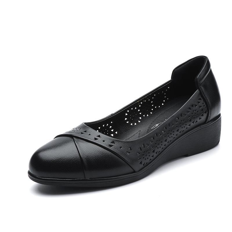 Fashion GKTINOO 2025 Women Flat Shoes Genuine Leather Woman Soft Pointed Toe Flats Summer Lady Hollow Mom Loafers Women Shoes Sandals