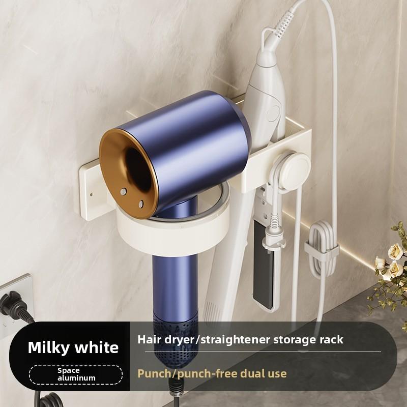 Aluminum Bathroom Wall Mount Hair Dryer Holder With Adhesive And Holes For Toilets And Showers