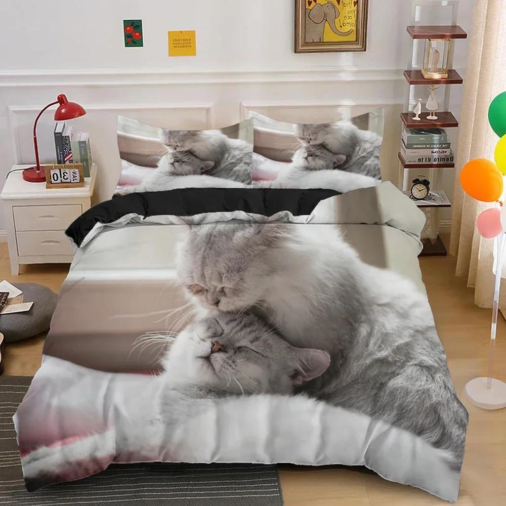Lovely Pet Cat Cute Kitten Comfortable Duvet Quilt Cover Pillowcase Bedding Set Children Bedroom Decoration Home Textile