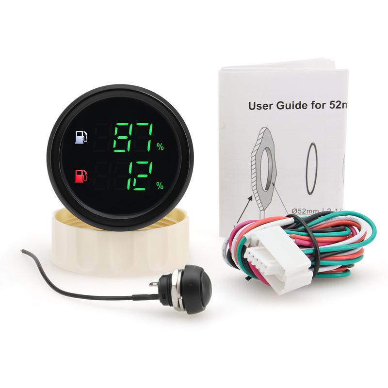 2 in 1 Green LED Digital Fuel Level Sewage Level Meter Oil Temp Gauge Oil Pressure 0~10 Bar 2" 52mm Voltage for Car Truck Boat