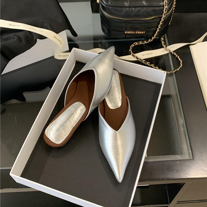 Fashion Bailamos 2025 New Brand Women Slipper Fashion Pointed Toe Slip On Ladies Elegant Mules Shoes Flat Heel Dress Sandals Mujer