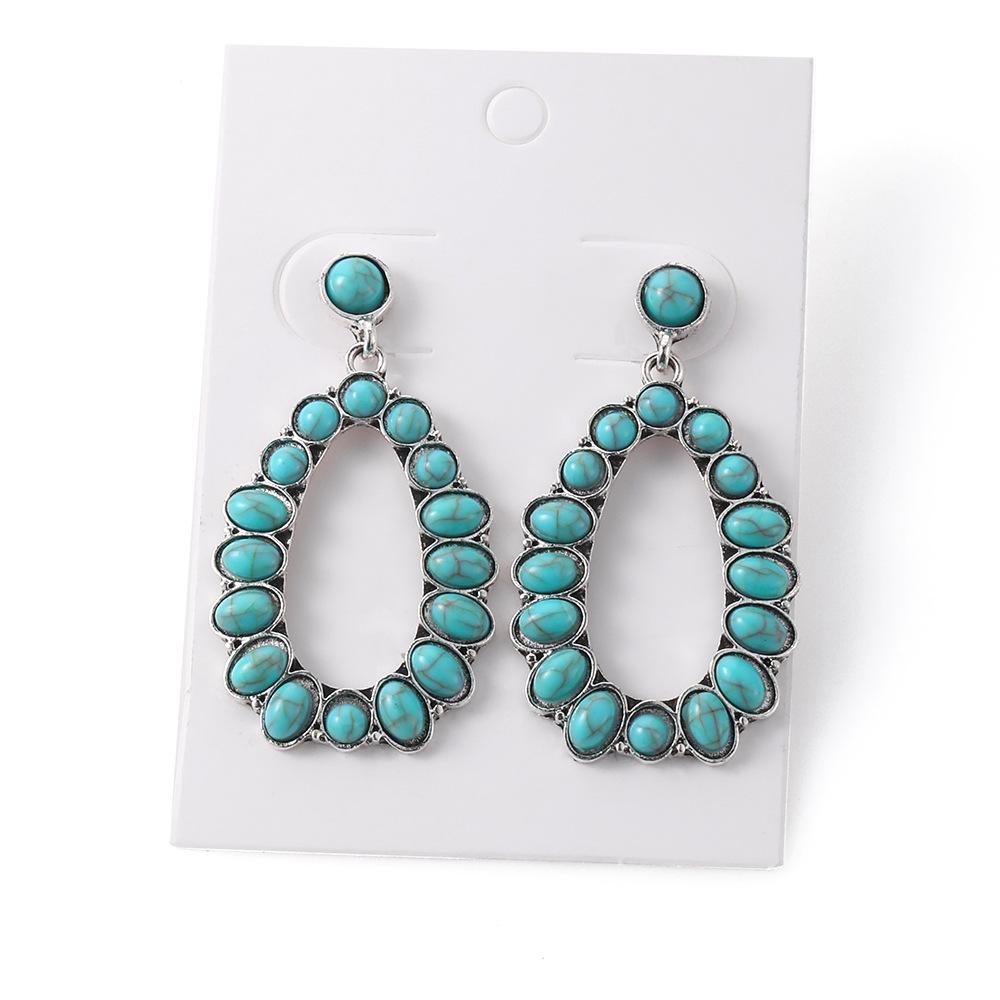 Exaggerated Earrings, Vintage Oval Turquoise Drop-Shaped Hollow Earrings, Earrings, Accessories