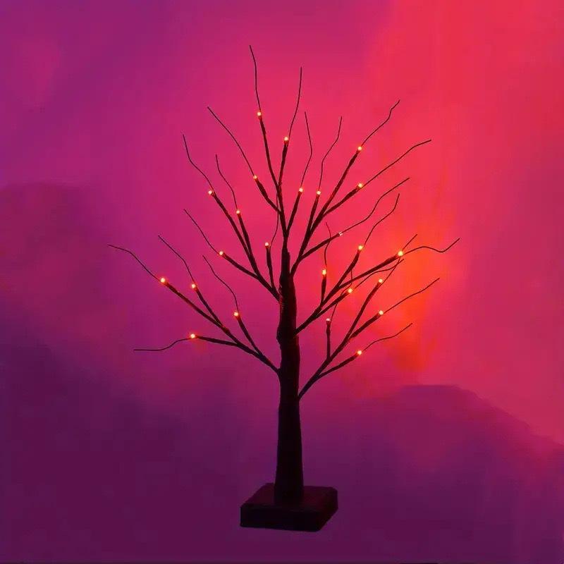 Halloween LED Tree Lights: Purple & Orange Ghost Decorations, 2025 Festival Atmosphere.