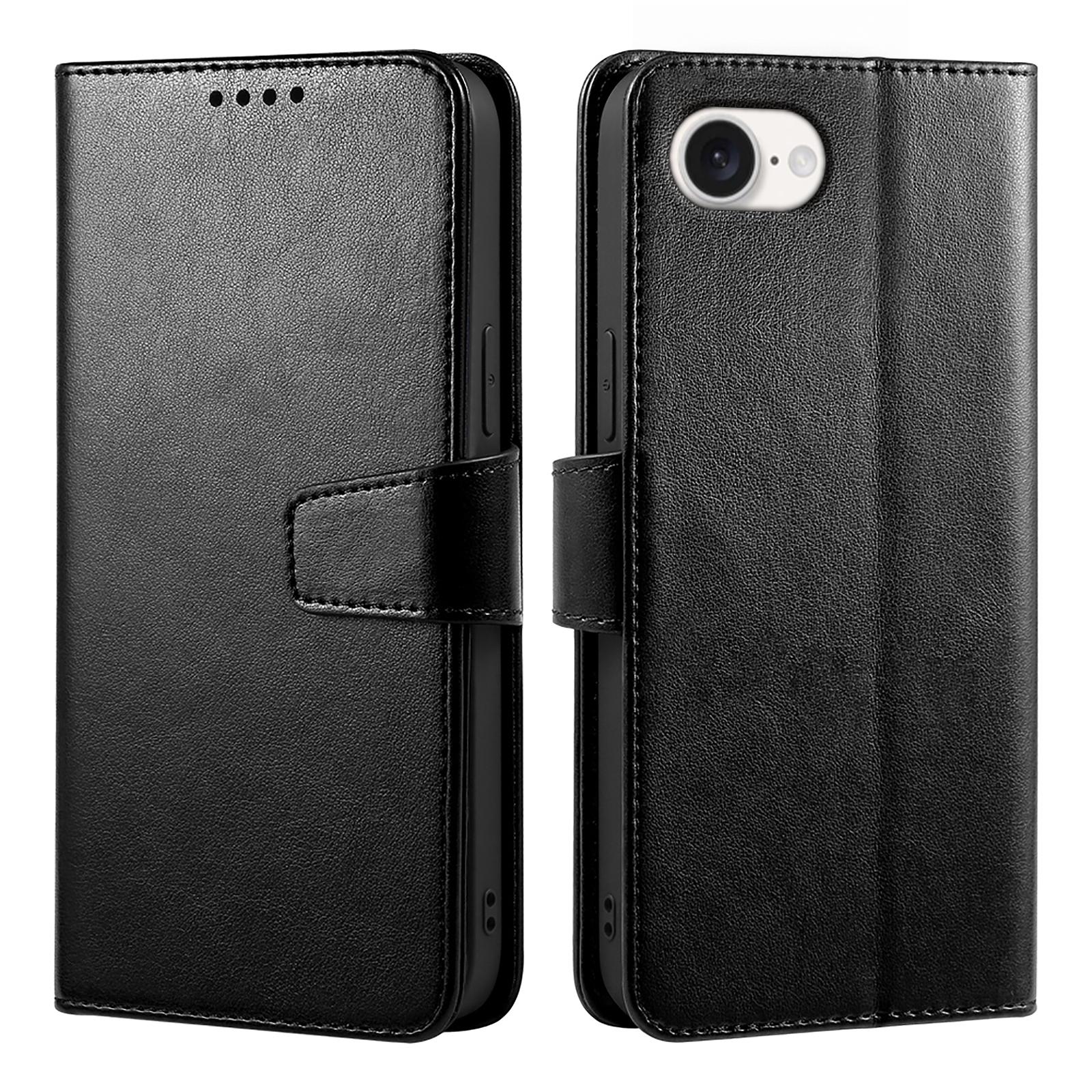 

For iPhone 16e Case Stand Card Holder Wallet Leather Phone Cover Black