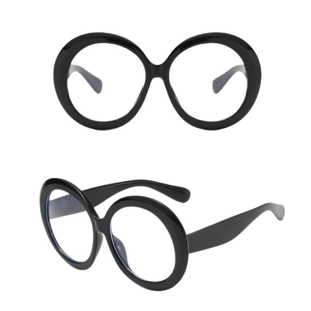 Large frame round glasses women's fashion candy color decorative glasses frame anti-blue light personalized flat mirror