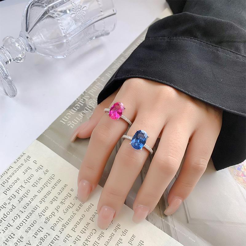 Jewelry Copper Bottom Gold-Plated Simulation Color Treasure Corundum Egg-Shaped Simple Finger Female 8 * 12