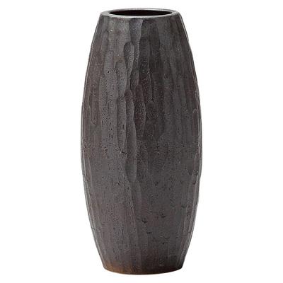 Shigaraki Ware Hechomon Flower Iron Glaze Buddhist Vase, Large, Vertical, Carving, Altar, Pottery, MR-1-2555