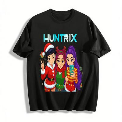 Christmas Themed HUNTRIX Girl Group Print Top Festive Casual Crew Neck Long Sleeve T-Shirt for Women Pure Cotton T-shirt