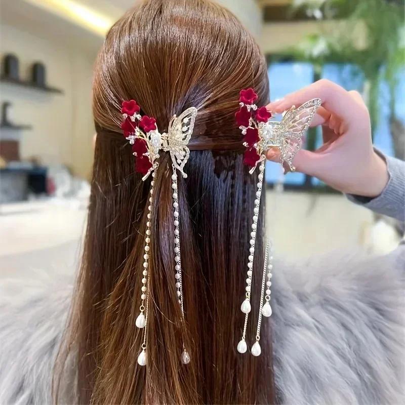 Shark Crab Clips Girls Hairpin Hair Accessories Korean Women Crystal Simple Hair Clip Butterfly Pearl Tassel Hair Clip