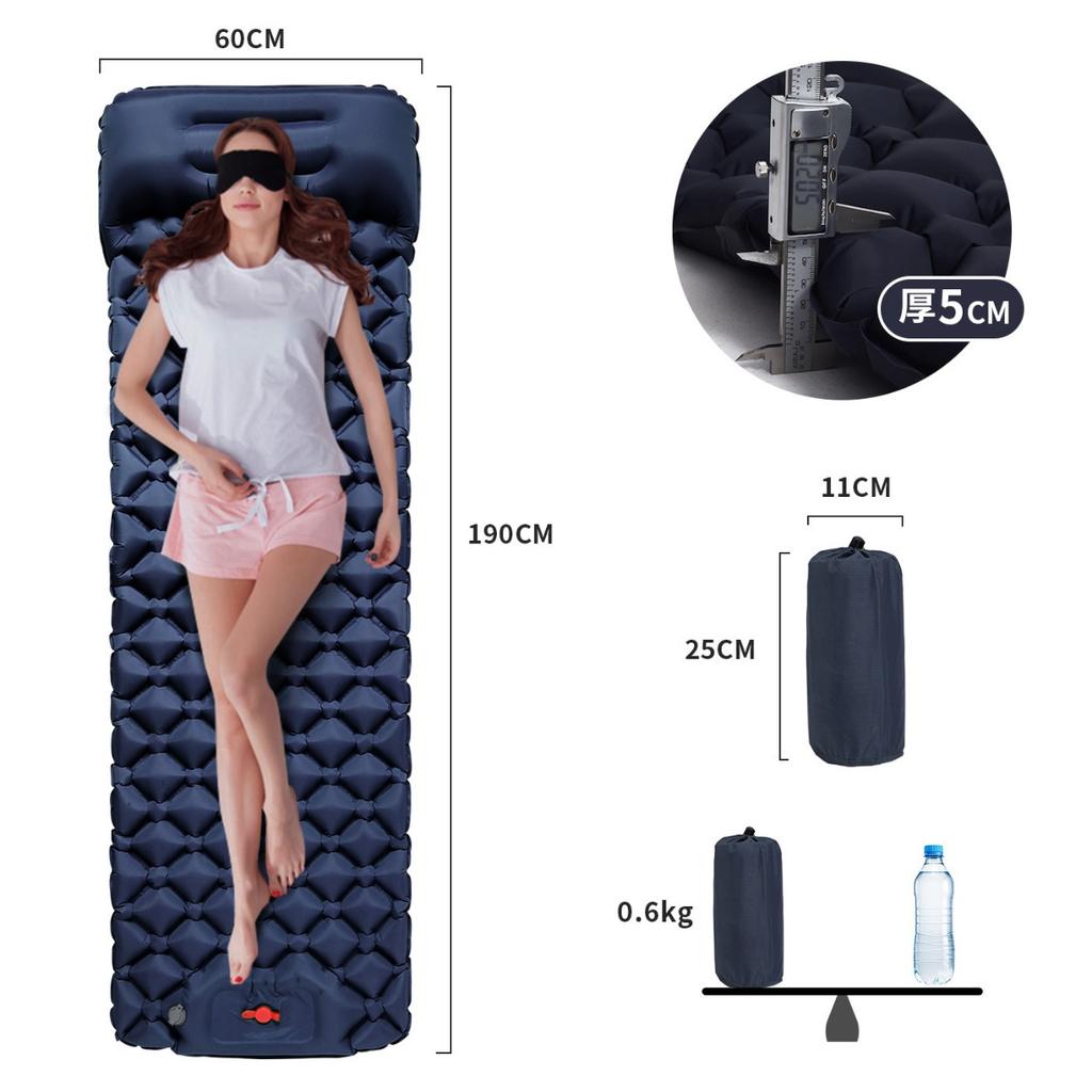 Single Outdoor Inflatable Sleeping Pad, 1-minute Quick Inflation, Essential for Camping and Picnicking, Foldable Moisture-proof Pad, Outdoor Equipment