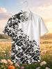 Printed Design – Not Textured Men's Short-Sleeve Shirt, Black and White Vintage Floral Print, Breathable Casual Vacation Shirt, a Perfect Gift