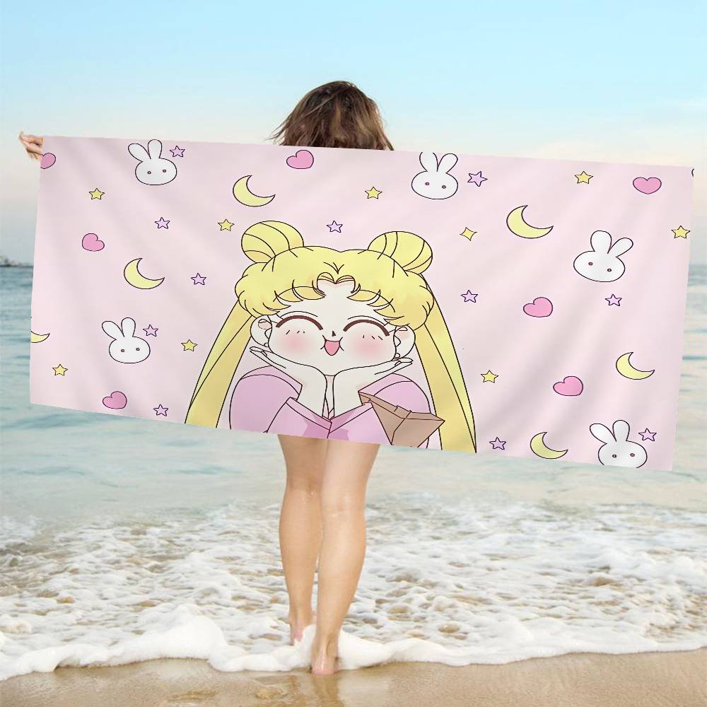 S-Sailores Cute Girl Moon Bath Towel Microfiber Soft Water Absorbing Breathable For Girl Kids Decorative Cartoon Beach Towel
