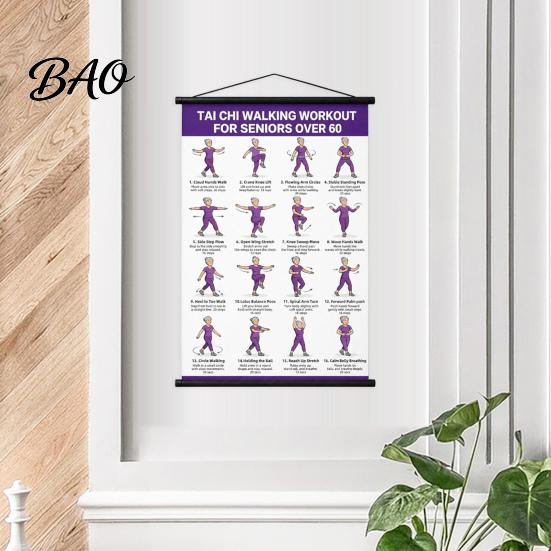 Wandbehang Fitnessposter Tai Chi Trainingsrolle Poster, Sitz-/Gehbewegungen Anleitung, Großformat Übungswerkzeug Hochauflösende Tafel