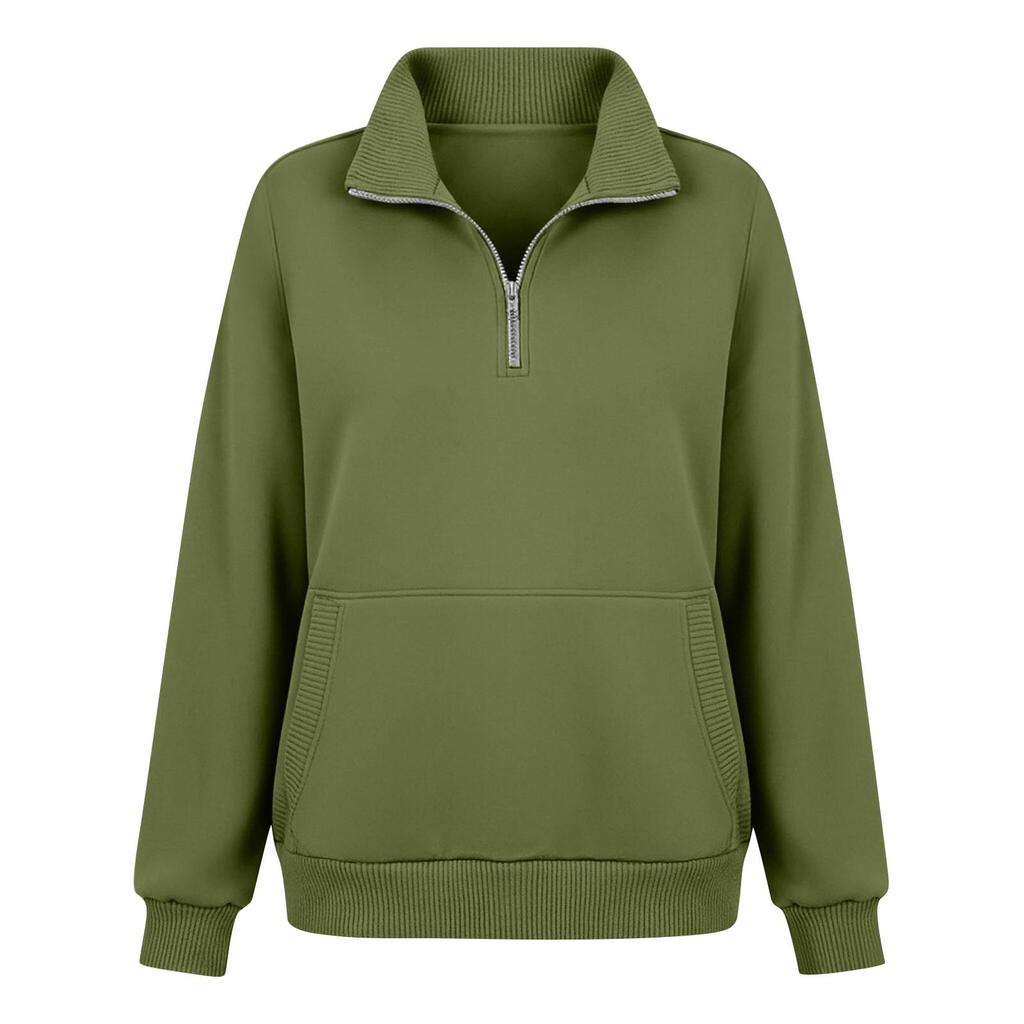 Women's Color Crewneck Long Sleeve Pullover Sweatshirt with Zipper Pocket, Loose Fit for Casual Everyday Wear