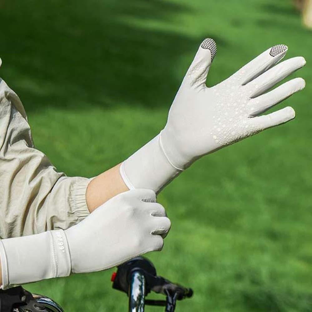 Solid Color Women Sunscreen Gloves Breathable Summer Driving Mittens Ice Silk Riding Gloves  Summer