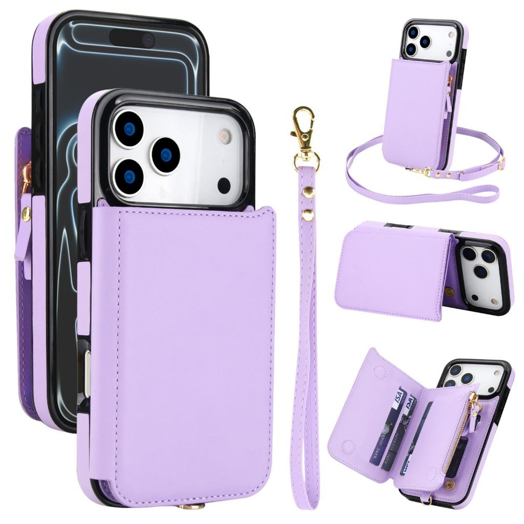 Crossbody Leather Wallet Phone Case For iPhone 17 Pro Max Air 17e 16e 15 14 Plus 13 12 Mini 11 Card Holder Wrist Strap Cover