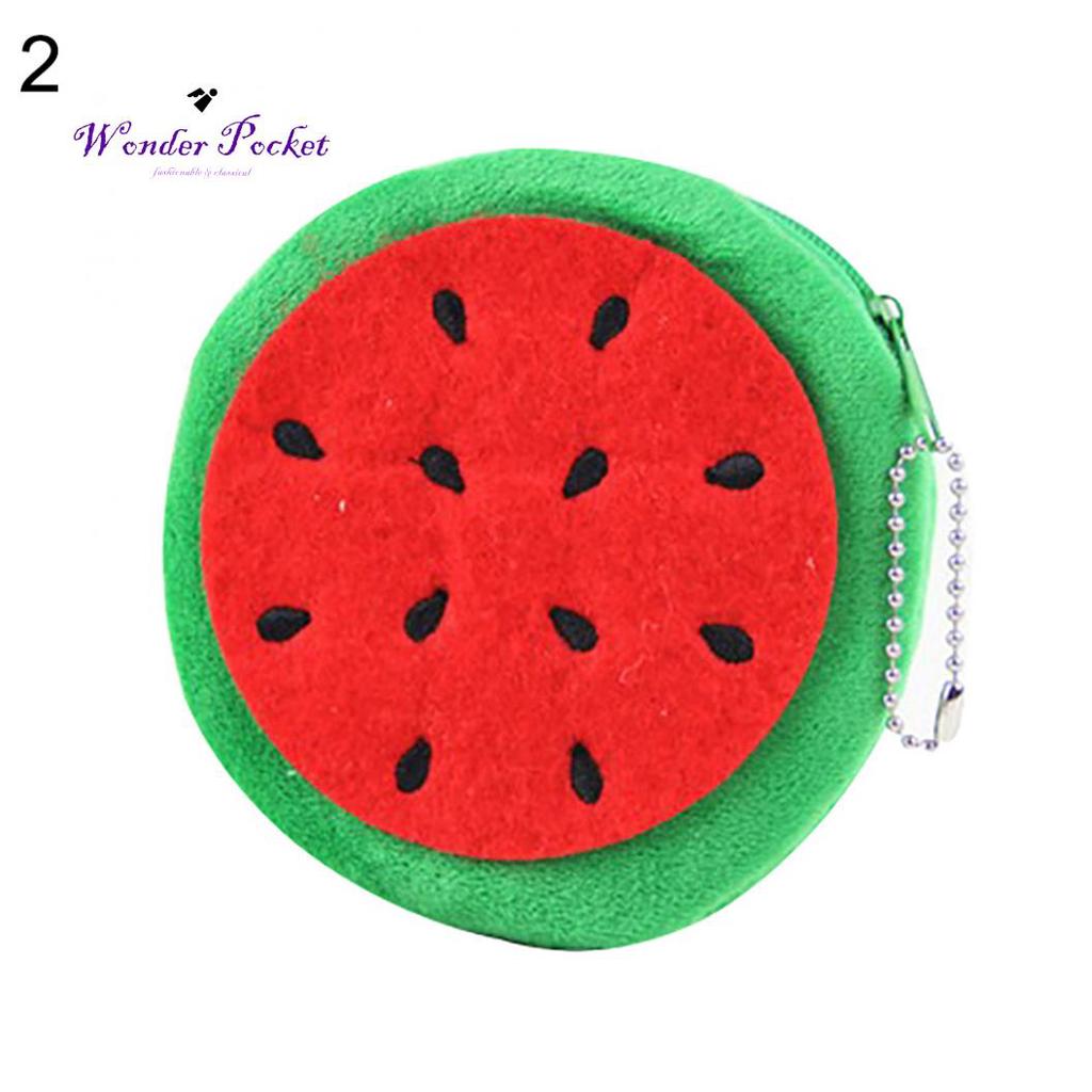 Wonder Pocket Watermelon Orange Fruit Shape Plush Keychain Pendant Coin Pocket Pouch Purse