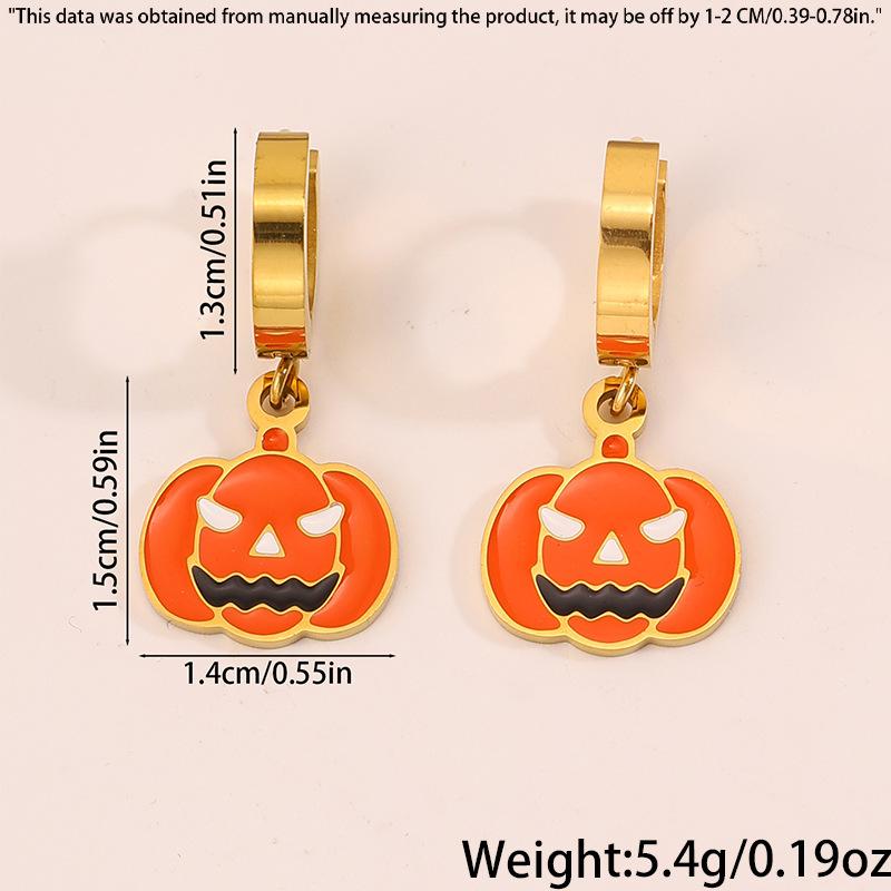 Titanium and Steel Earrings - Halloween Style Earrings - Pumpkin Head Witch-style Vintage Earrings