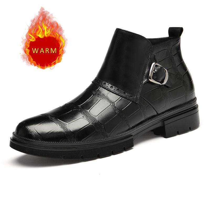 Mode Britischer Stil Herren Echtleder Schuhe Dicke Sohle High Top Workwear Schuhe Büro Business Stiefel für Herren Höhenerhöhung