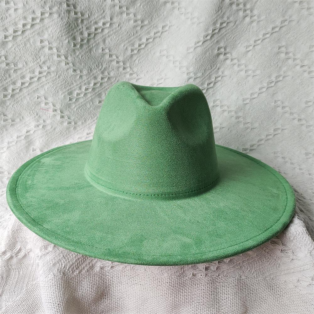 Nuovo Colore Verde Malachite Cappello a Cilindro in Pelle Scamosciata Ampio Bordo 9,5 Cm Cuore di Pesca Cappello Jazz Semplice e alla Moda