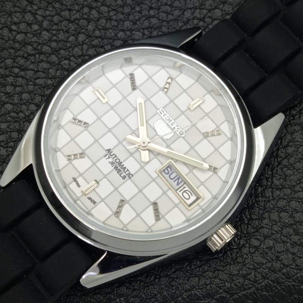 REFURBISHED SEIKO 5 AUTOMATIC MENS WATCH JAPAN MADE WHITE DIAL CUSTOM A440085-2 QV90-a440085