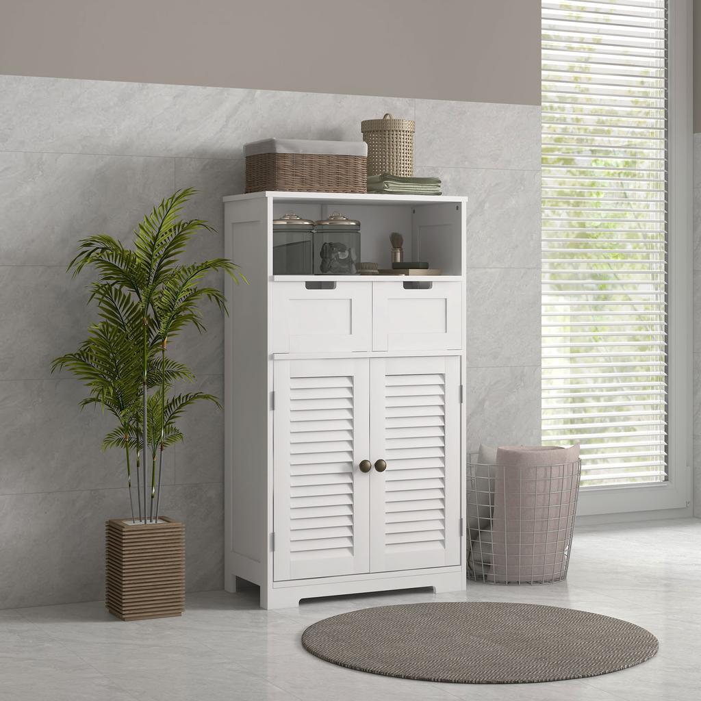 Dreiteilige Badezimmer-Aufbewahrungseinheit, mit Regal, Schubladen & Schrank - Weiß