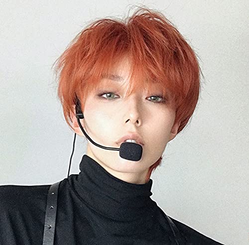 Men's Harajuku-style full wig, orange, short, popular, fashionable, with a net, natural-looking, unisex.