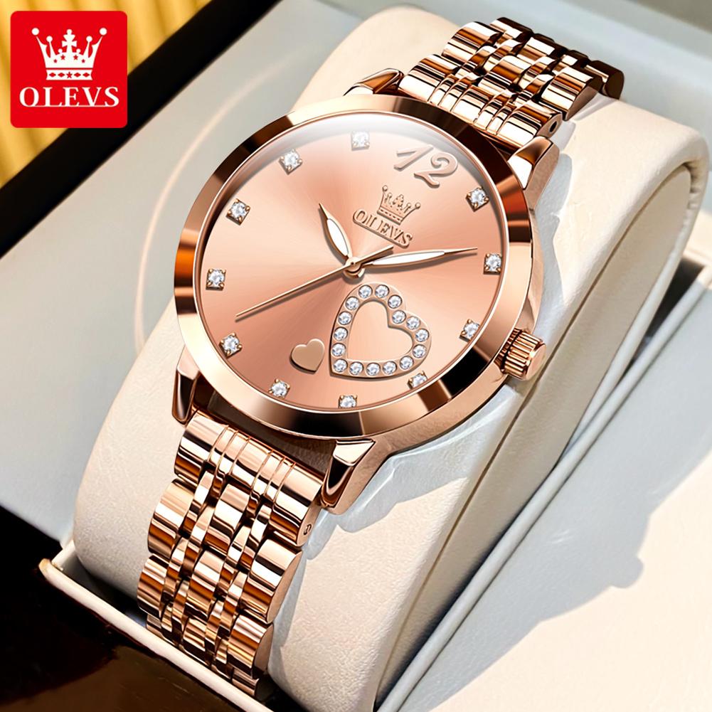 OLEVS Women Watch Luxury Brand Elegant Diamond Heart Design Waterproof Luminous Quartz Watch Dress Women Watch
