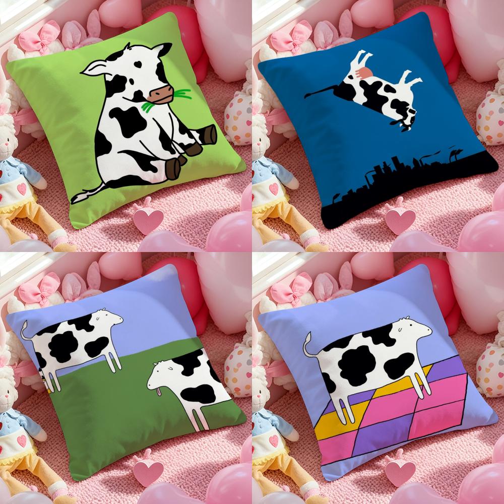 Cow Cartoon Pillow Case Soft Plush Fabric DoubleSided Printed Cushion Cover Warm Winter Sofa Pillow Case