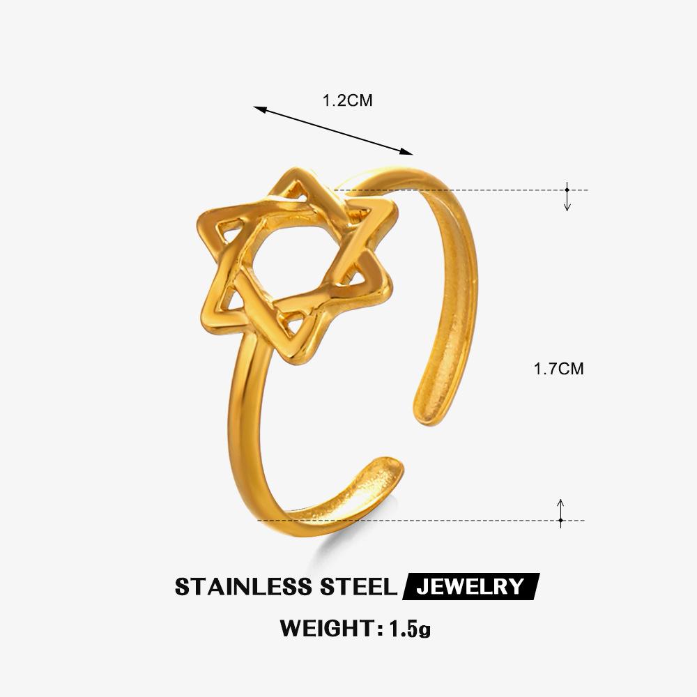LATS Stainless Steel Y2K Celestial Star Open Rings for Women Men Unique Design Gold Silver Adjustable Ring Jewelry