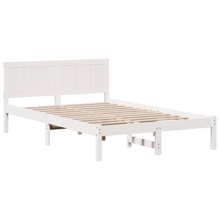 VidaXL Cadre de lit en pin blanc Blanc Bois de pin massif 135 x 190 cm 872198