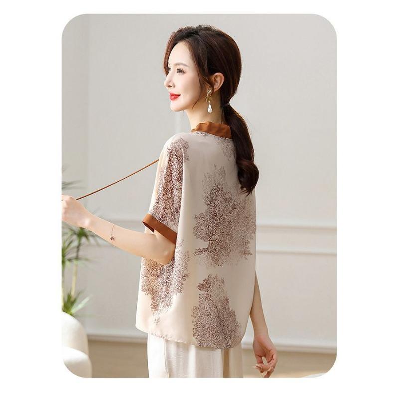 Summer Fashion Trendy New Chinese Style Blouse for Middle-aged and Elderly Women, Short Sleeve T-Shirt Casual Shirts