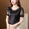 Women's Summer Plus Size Lace Satin T-shirt Straight Temperament Short-sleeved Commuter Tops