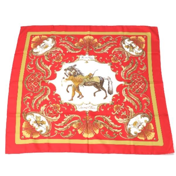 HERMES Carre90 Cheval Jurc Turkish horse scarf silk Red Women Used